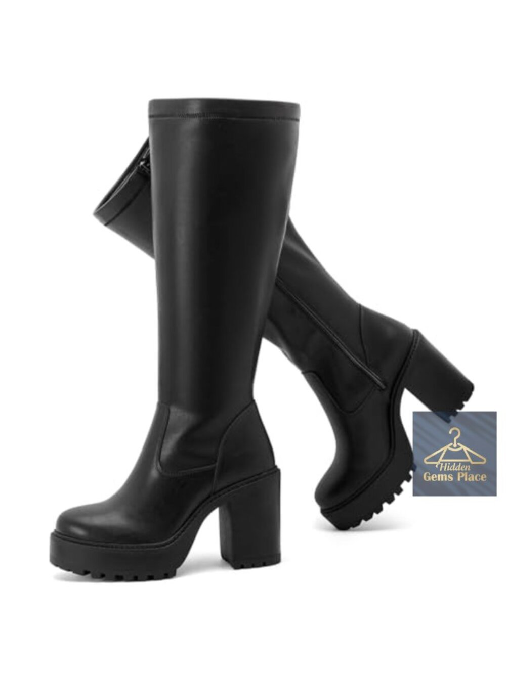 Women's Wide Calf Knee High Boots Faux Leather Zip